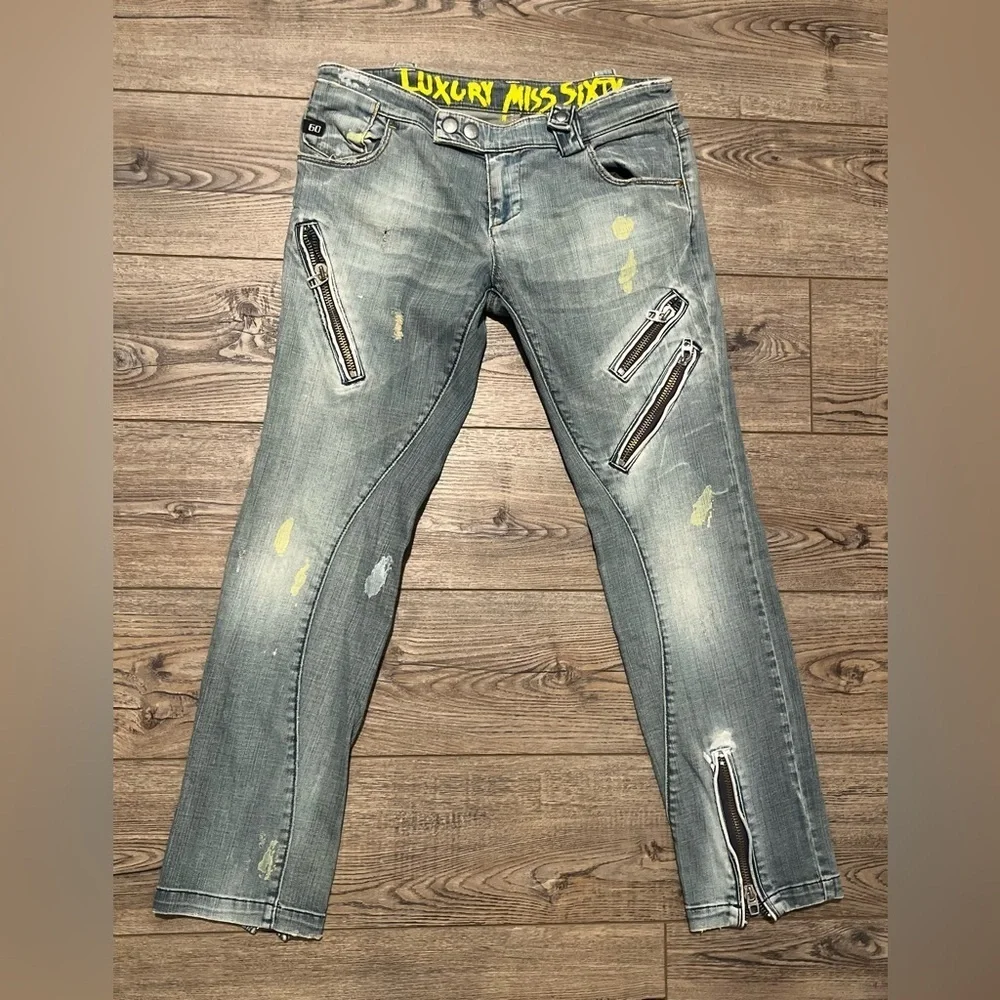 Luxury miss sixty y2k double zip paint jeans size 29